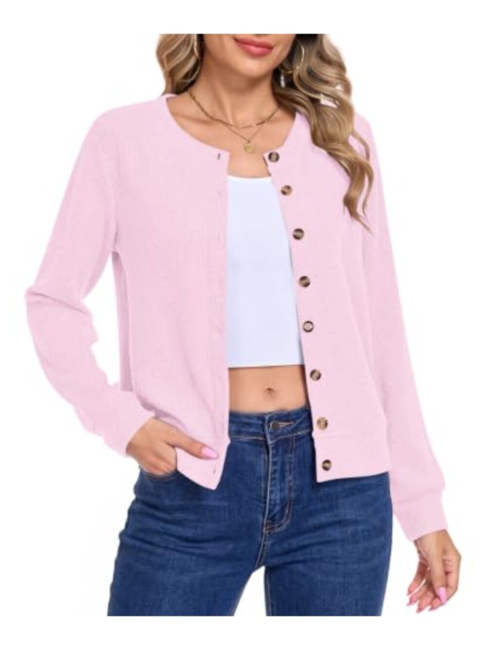 Womens Lightweight Cardigan Open Front Button Down Sweater Long Sleeve Knit
